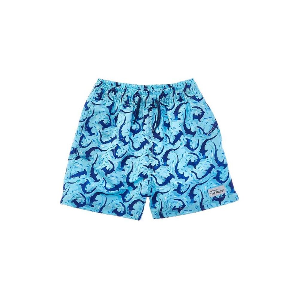 Flap Happy Girls  Swirly Sharks Rash Short, Blue
